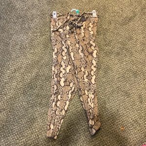 Snake skin cotton trouser with elastic waist and tie belt. SIZE 10.